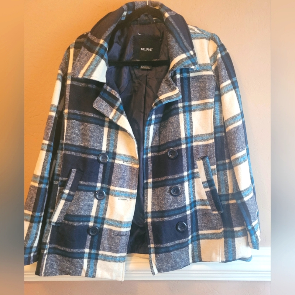 Plaid Pea Coat Trendy Like New